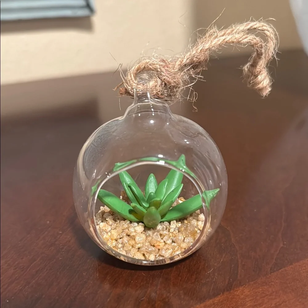 Glass Hanging Terrarium with Faux Succulent